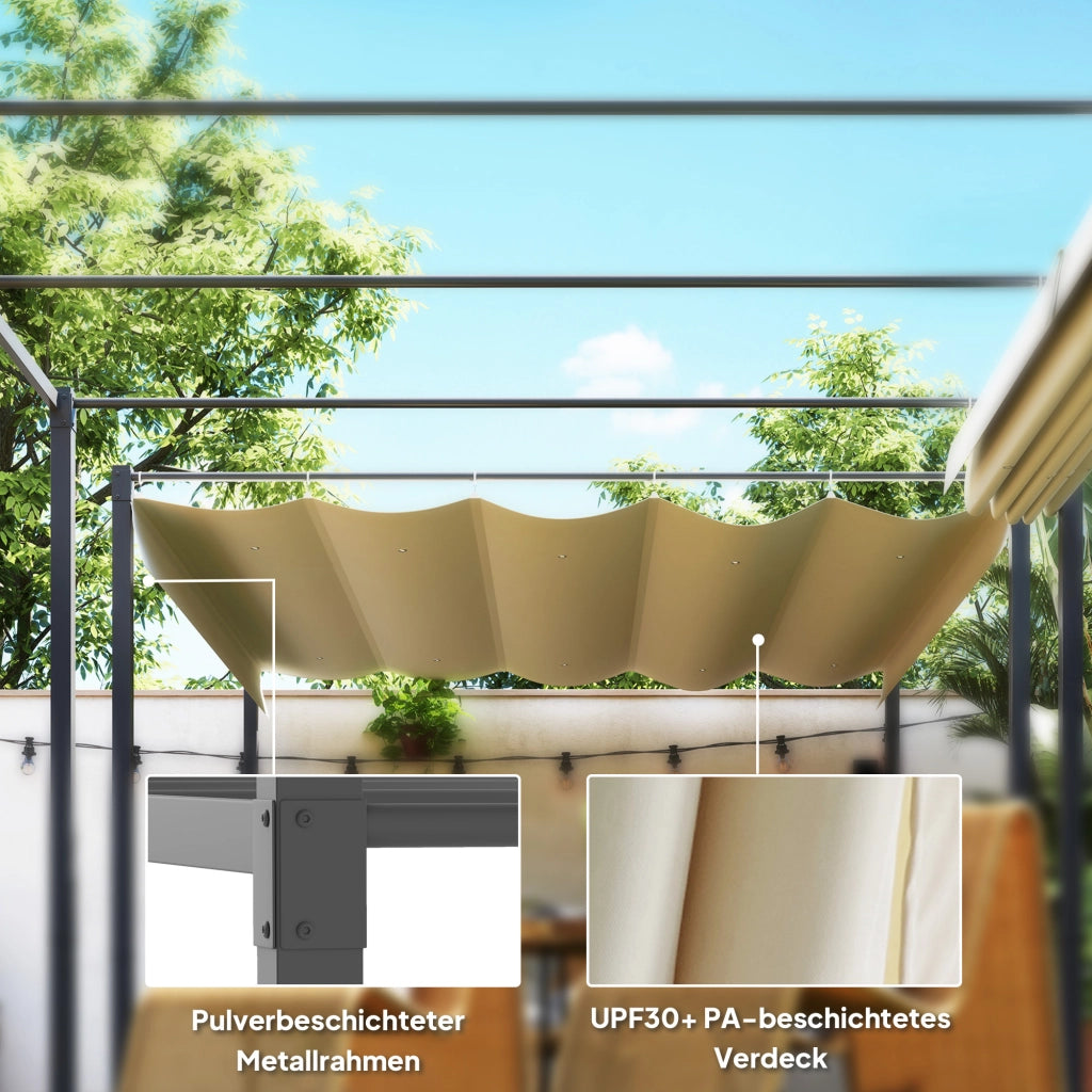 Pergola da giardino con tetto retrattile 3x3m ¨C zephmum ¨C beige UPF30+