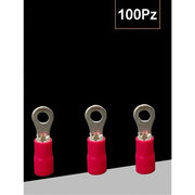 Trade Shop - Set 100 Pz Capicorda Terminale Ad Occhiello Isolato Per Cavi 0.5-1.5mm² Rv1.25-4 - Rosso