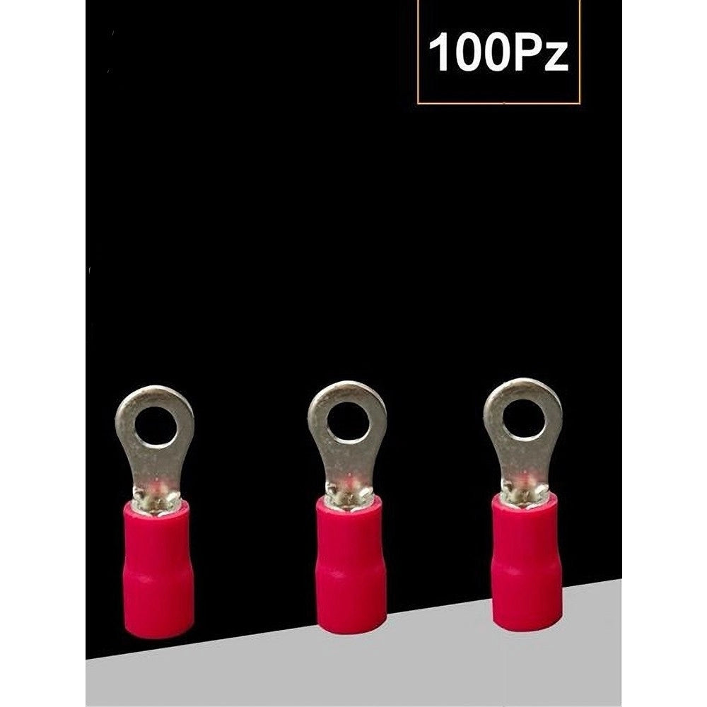 Trade Shop - Set 100 Pz Capicorda Terminale Ad Occhiello Isolato Per Cavi 0.5-1.5mm² Rv1.25-4 - Rosso