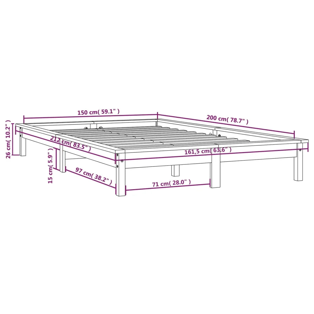Giroletto-Struttura Letto Nero 150x200 cm King in Legno Massello di Pino