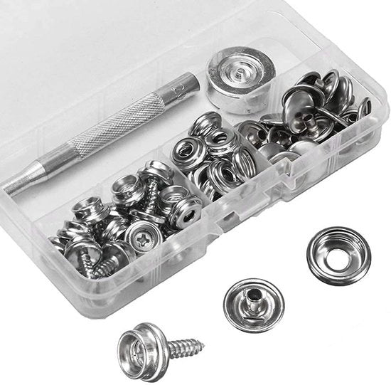 Set di 62 chiodi a molla, chiodi a molla per tela, chiodi metallici, viti per tela, chiodo a molla per tela, acciaio inossidabile con 2 strumenti di fissaggio per vele, barche, mobili, tela, teli auto...