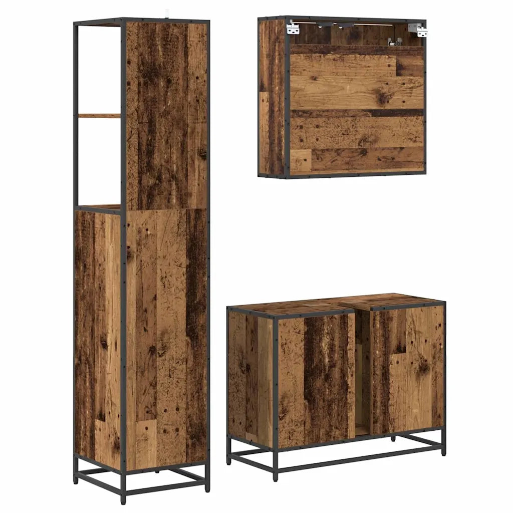 Set di mobili per il bagno con cassetto 3 pcs Legno vecchio 3402420