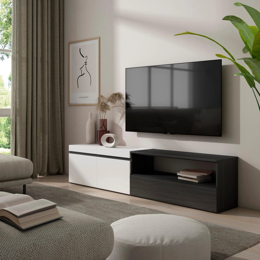 Mobile TV, 200x35x45cm, soggiorno, Per TV fino a 80", Mobile Soggiorno, Bianco e nero RF2172