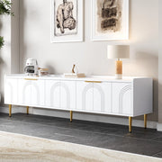 Mobile TV ULEVR 170x35x47,5 cm con ante scolpite 3D, vani interni e passacavi, bianco e oro