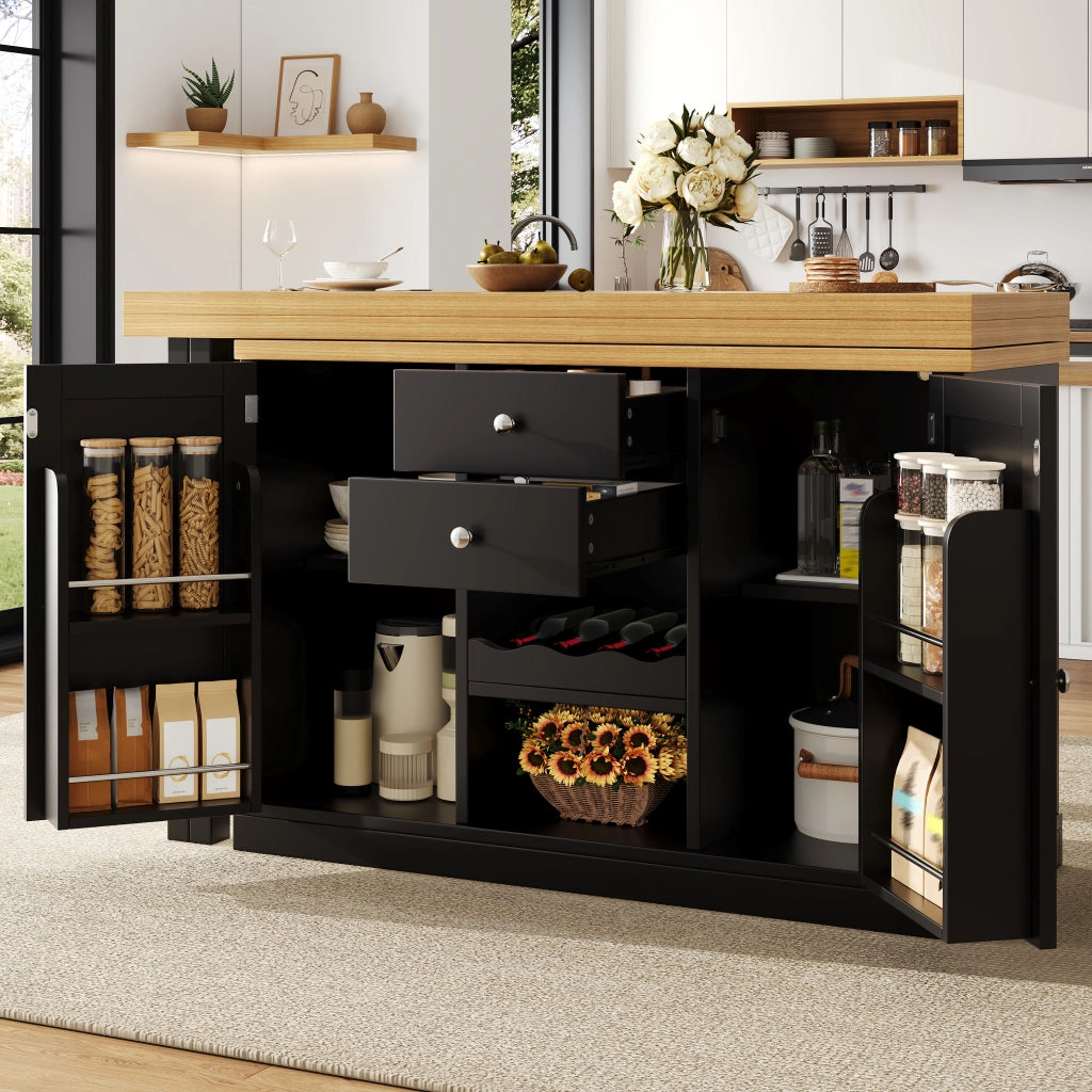Tavolo da pranzo allungabile con 2 cassetti e vani; per cucina; in MDF; nero; 120x40x74 cm