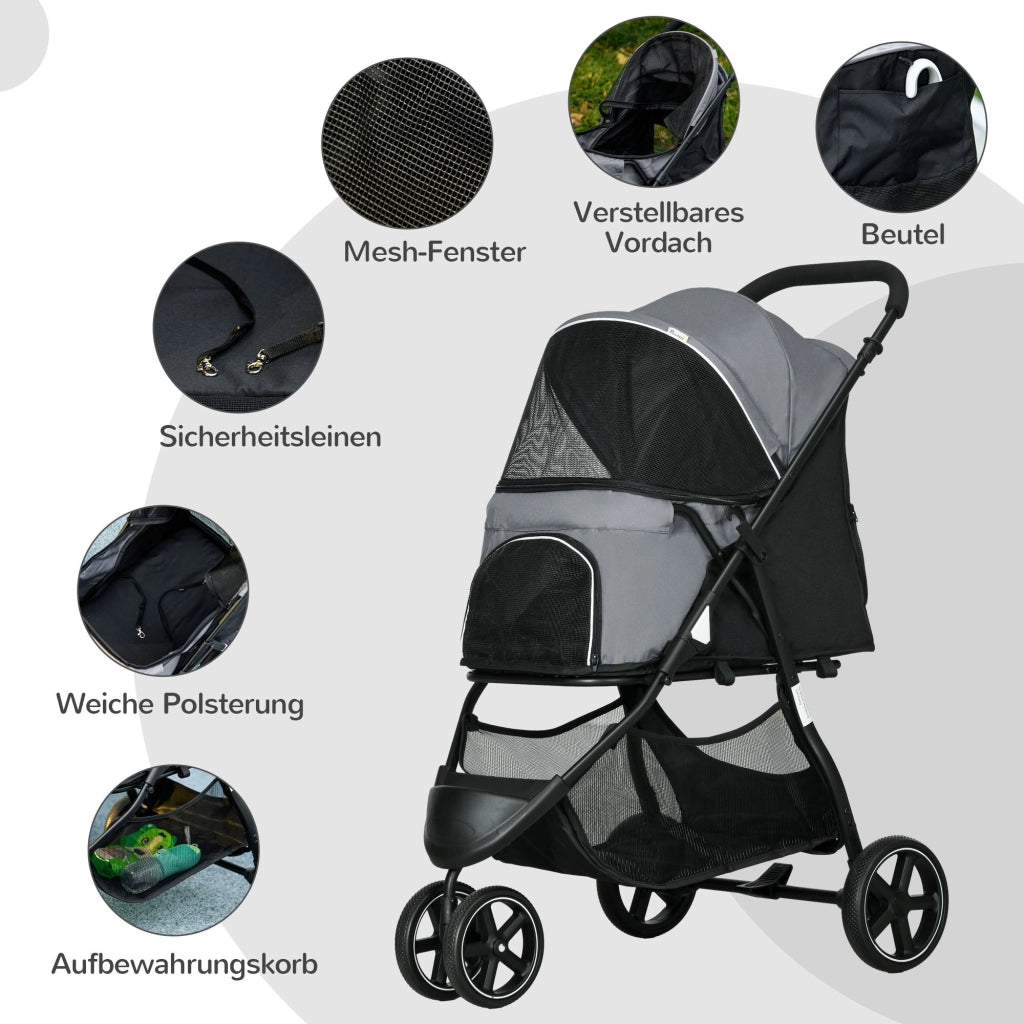 Carrello per animali domestici pieghevole ¨C zephmum ¨C Grigio e nero 83x55x101 cm