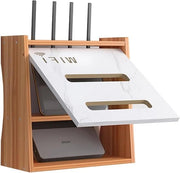 Router Wi-Fi per Scrivania - Decorazione in Legno - Organizzatore per Muro con Cavi Nascondibili - Noce di Ciliegio - Accessorio di Rete Senza Fili
