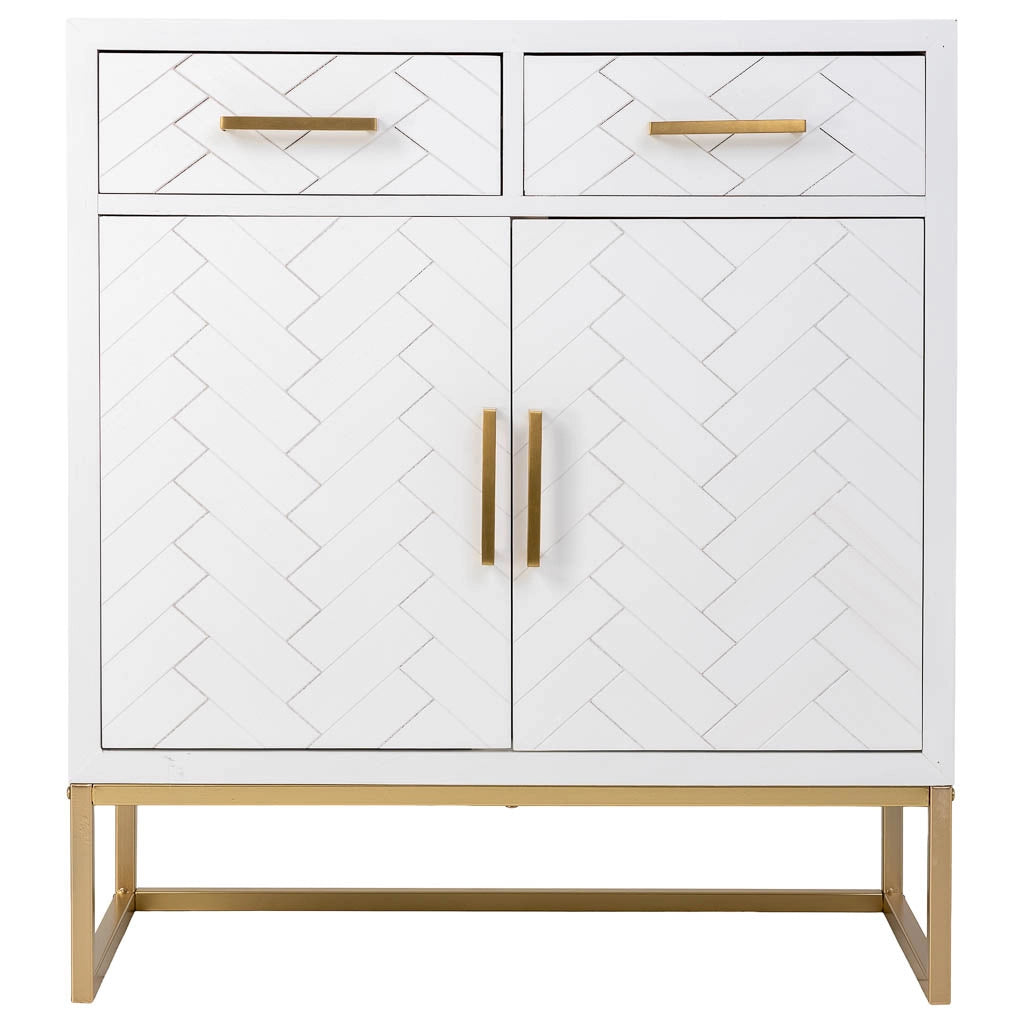 Credenza con 2 cassetti e 2 ante in legno e metallo bianco 80x39,5x89