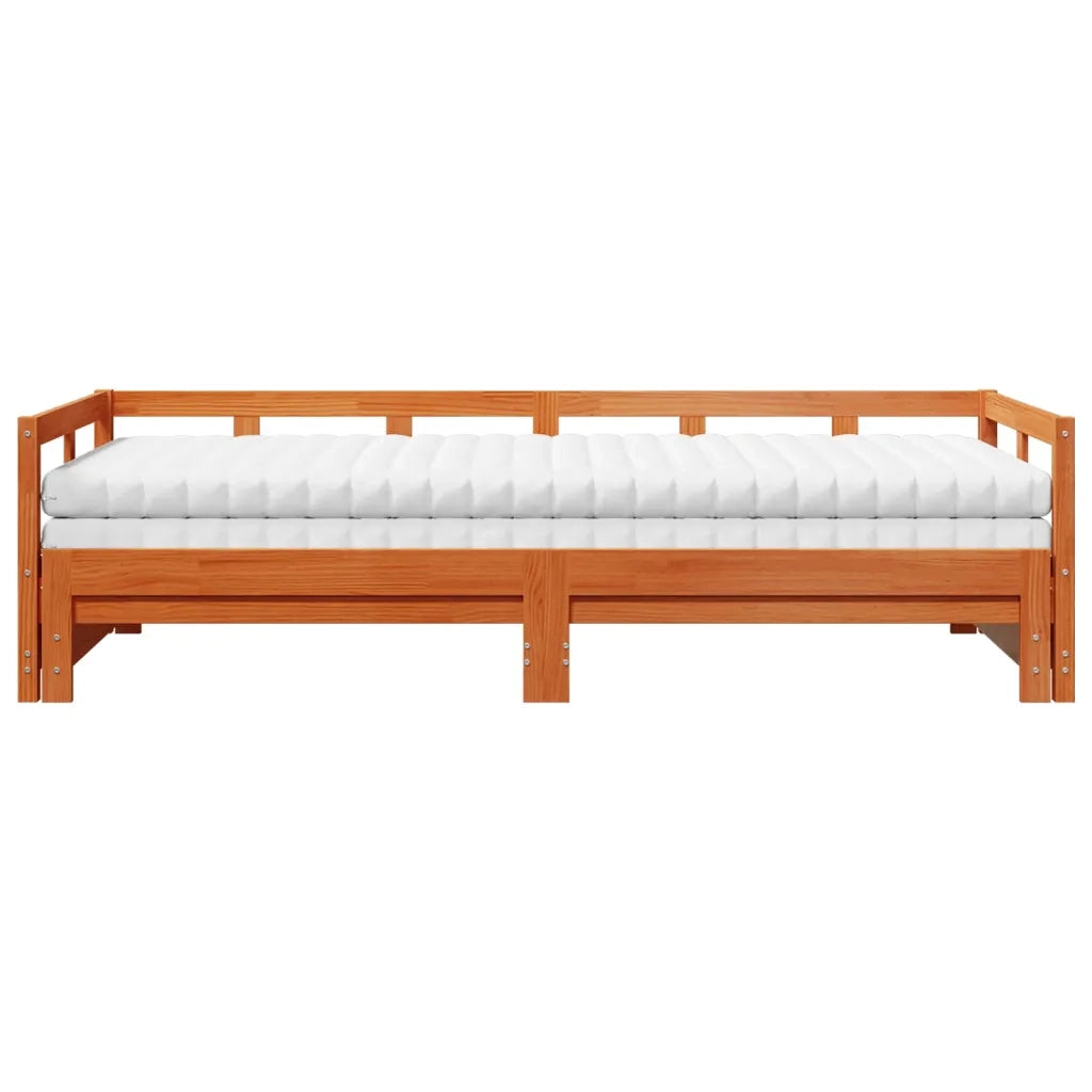 Divano Letto con Rotelle e Materasso Marrone Cera 80x200cm Pino 3321040