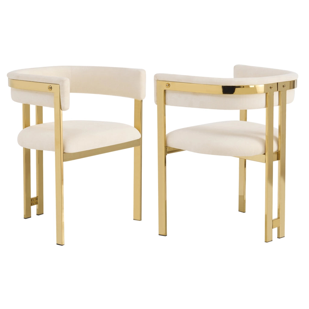 Set di 2 sedie con schienale semicircolare; rivestimento in chenille; beige e oro