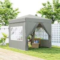 Gazebo da Giardino Pop Up con 2 Finestre e Gambe Regolabili, in Metallo e tessuto Oxford, 248x248x270 cm, Grigio