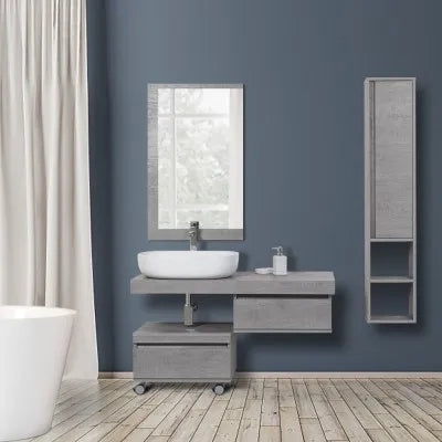 Mensolone Bagno Sospeso 120 cm Cemento completo di lavabo e specchio