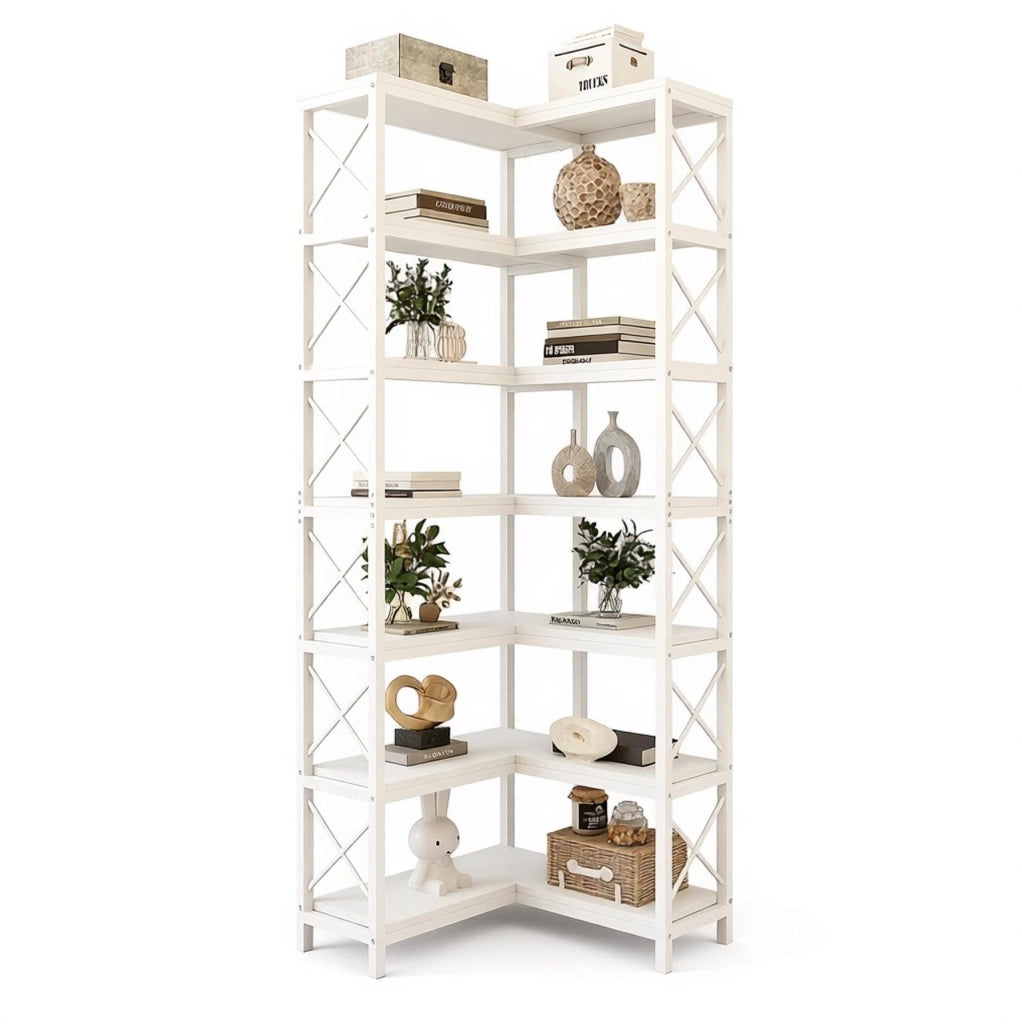 Scaffale angolare industriale a 7 livelli in metallo e legno