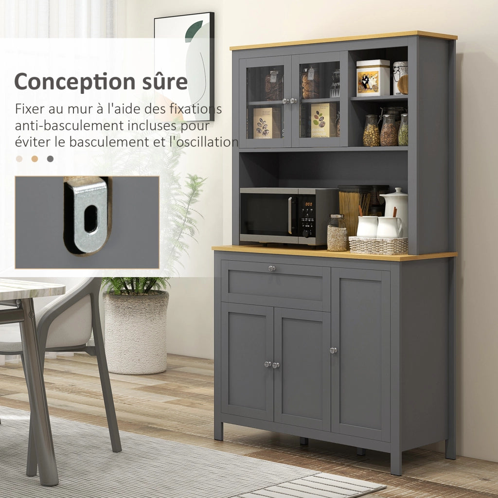 Armadio Cucina Buffet 5 Ante con 2 Ante Vetrate e Cassetto ¨C Zephmum ¨C Grigio 180 cm