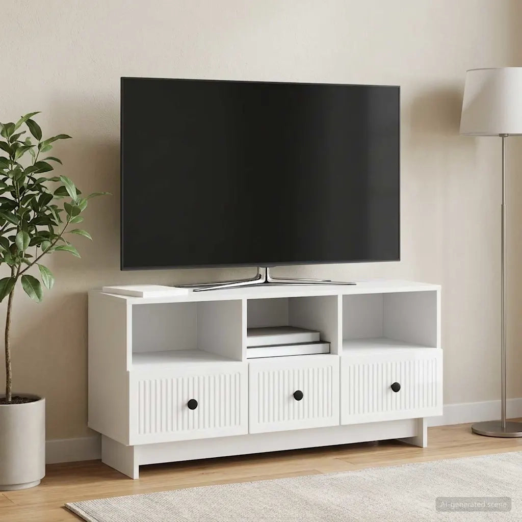 Mobile TV Bianco Lucido 102 x 34,5 x 50 cm Legno ingegnerizzato 893989