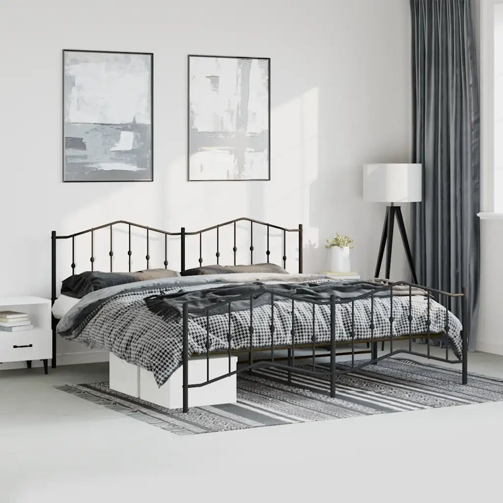 Giroletto con Testiera e Pediera Metallo Nero 183x213 cm 373812