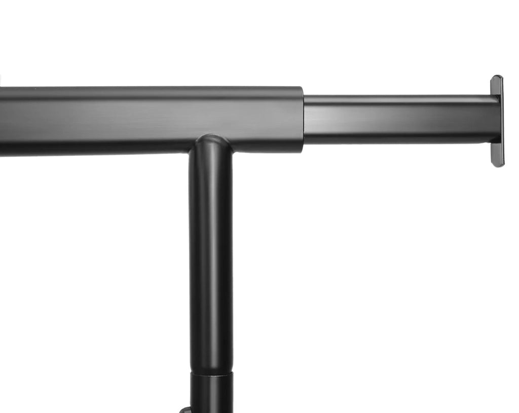 Appendiabiti con ruote capacità di carico 70 kg resistente pieghevole armadio estensibile 160 cm ripiano portaoggetti nero 12_0003660