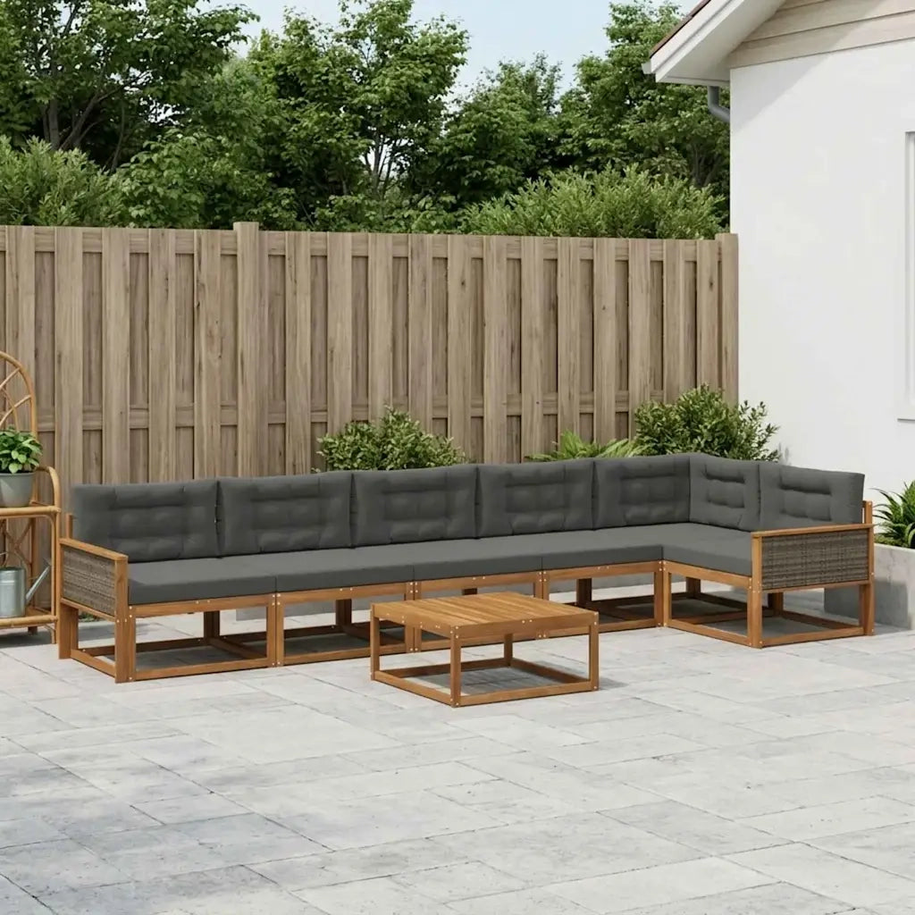 Set di divani da esterno con cuscino 7 pcs Naturale e Antracite