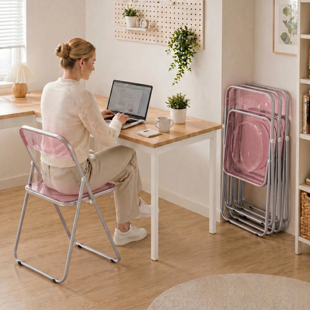Set da 4 Sedie Pieghevoli in Acrilico ¨C Zephmum ¨C Trasparenti, Rosa