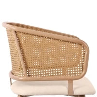 Set di 4 sedie da pranzo con schienale in rattan, cuscino della seduta in pelle PU, 51x 54x79 cm, Marrone Beige