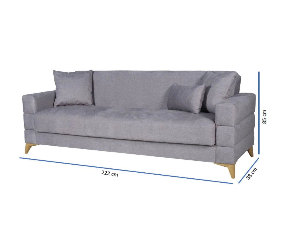 Nogara, Divano Letto 3 Posti Contenitore, 222x88 cm Grigio
