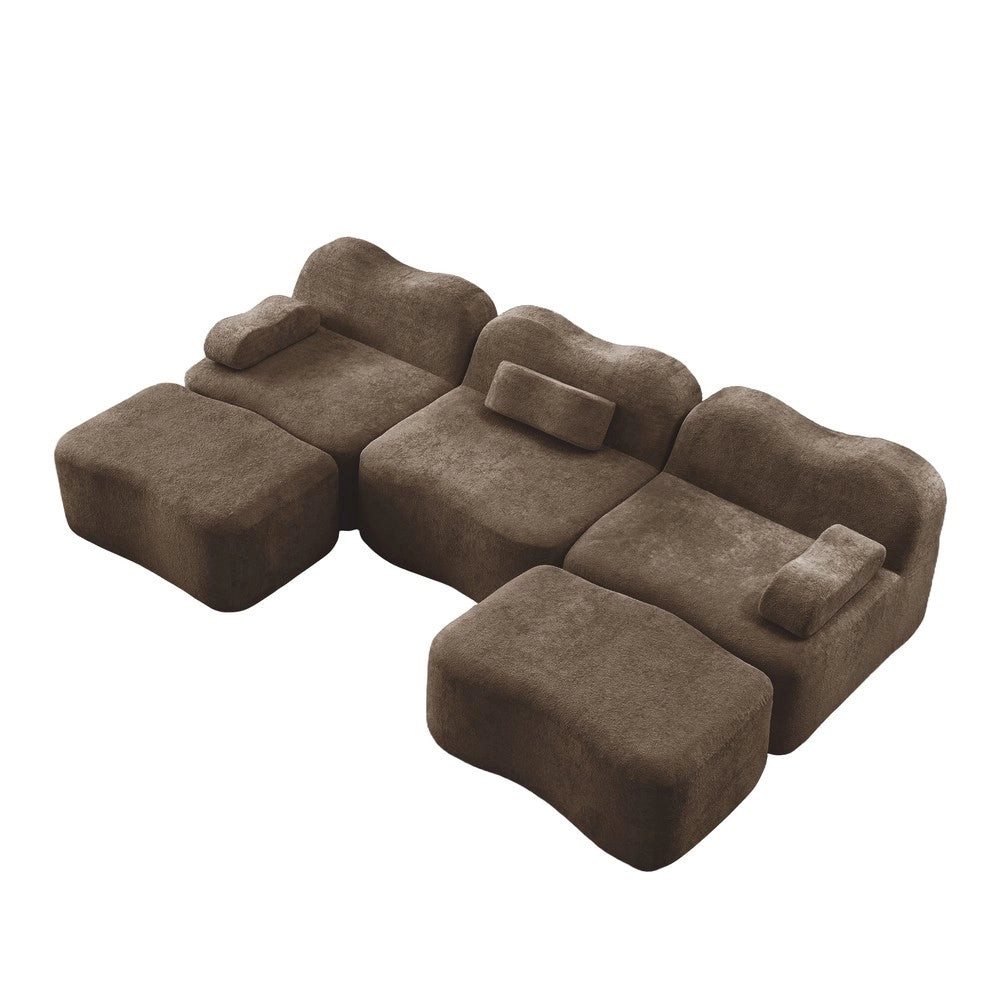Divano 3 Posti Modulare con Ottomans e Braccioli ¨C Xylo ¨C Marrone, Tessuto, Chaise Longue