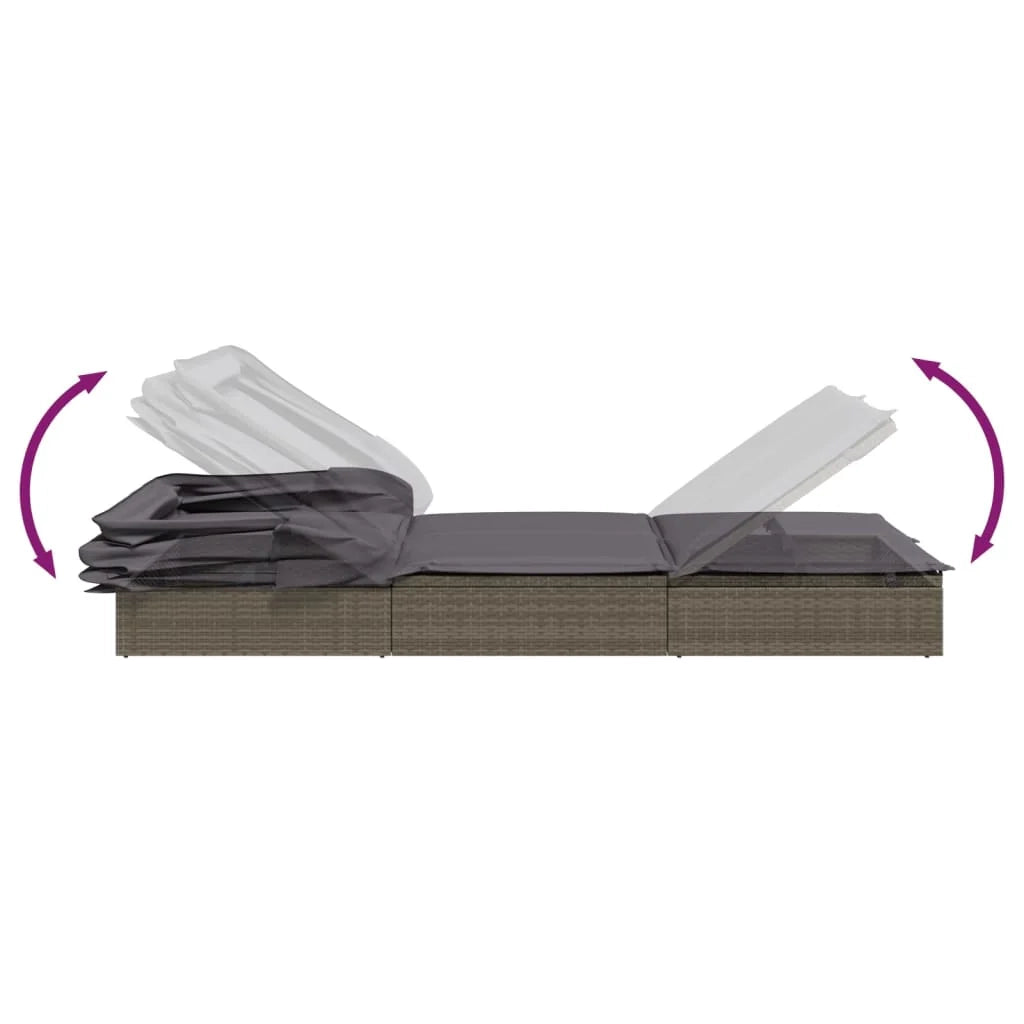 Lettino prendisole con tettuccio pieghevole 213 x 63 x 97 cm resina intrecciata grigia 02_0012208