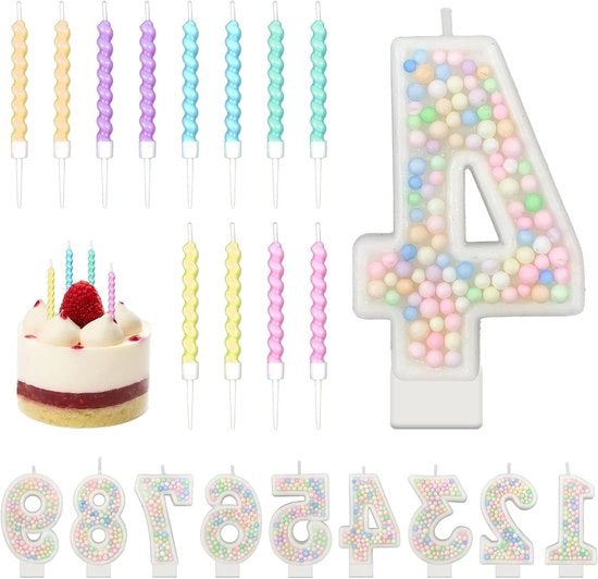 Decorative Candles with Pastel Pearl Sequins - Birthday and Spiral Candles Set for Girls' Birthday - Party Theme - Set of 16