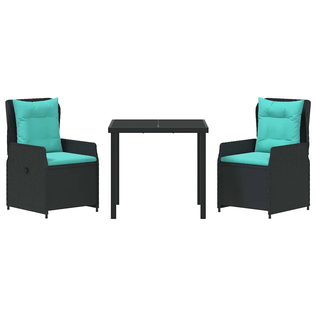 Set da Pranzo per Giardino con cuscino 3 pcs Nero Poly Rattan 3381037