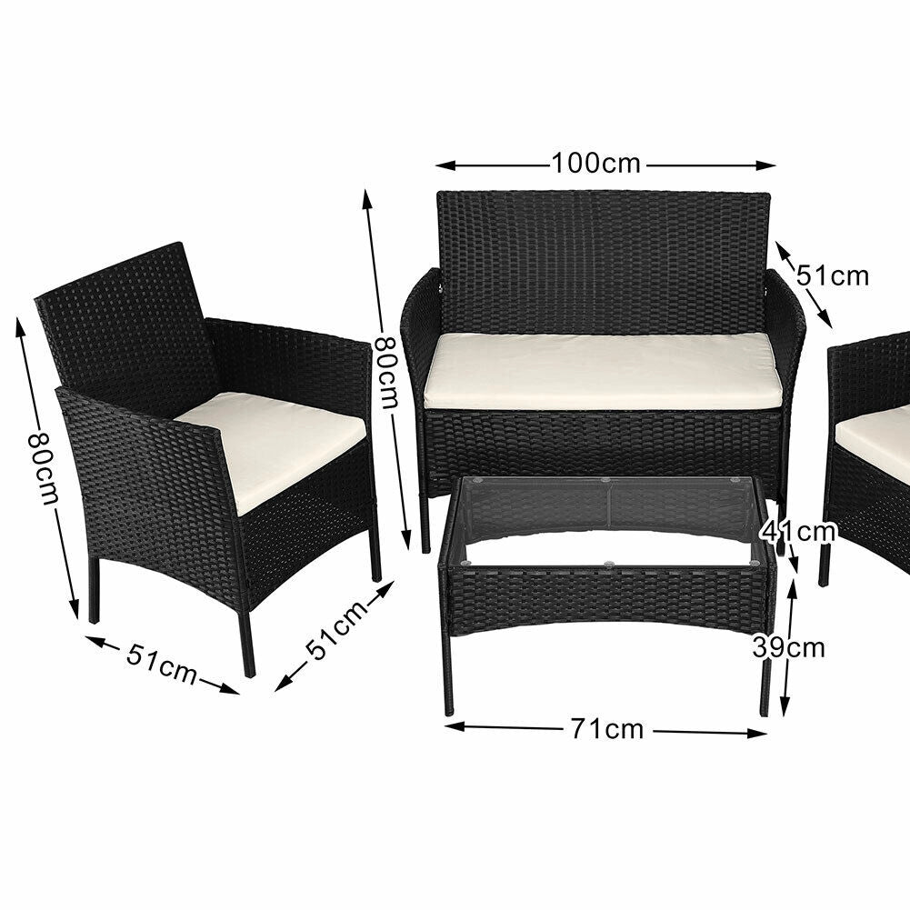 Set Salotto Completo Divano Poltrone Tavolino in Rattan Arredo Giardino Nero