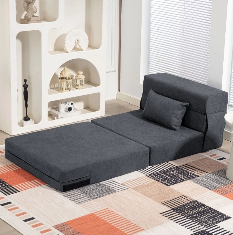 Poltrona letto pieghevole 3 in 1 grigio scuro con cuscino
