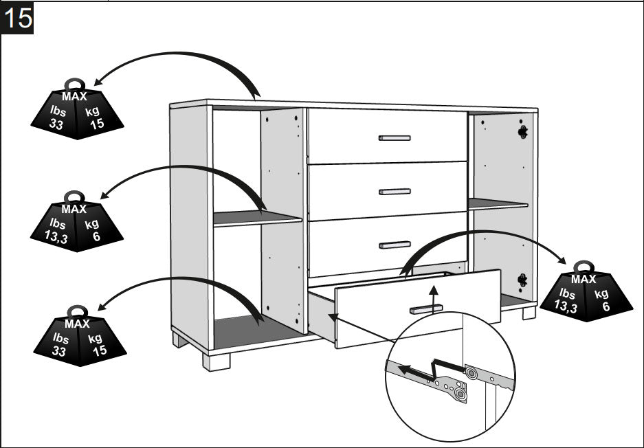 Madia 2 Ante 4 Cassetti 136x86x41 cm Noce Stelvio/Bianco Fiammato