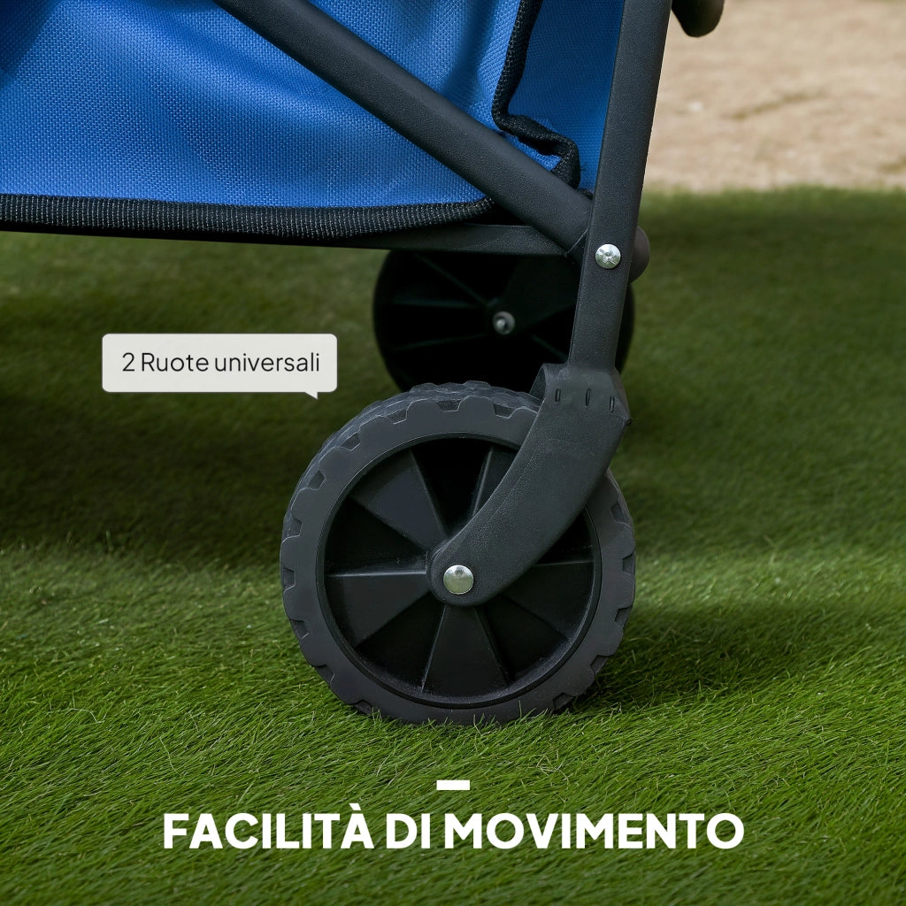Carrello da Giardino 62L Pieghevole 76x48x86 cm con Maniglia Regolabile in Metallo e Tessuto Oxford Blu