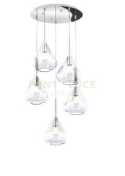 SOSPENSIONE CROMO 5 LUCI TONDA VETRI TRASPARENTE 1177CR-S5 T-TR