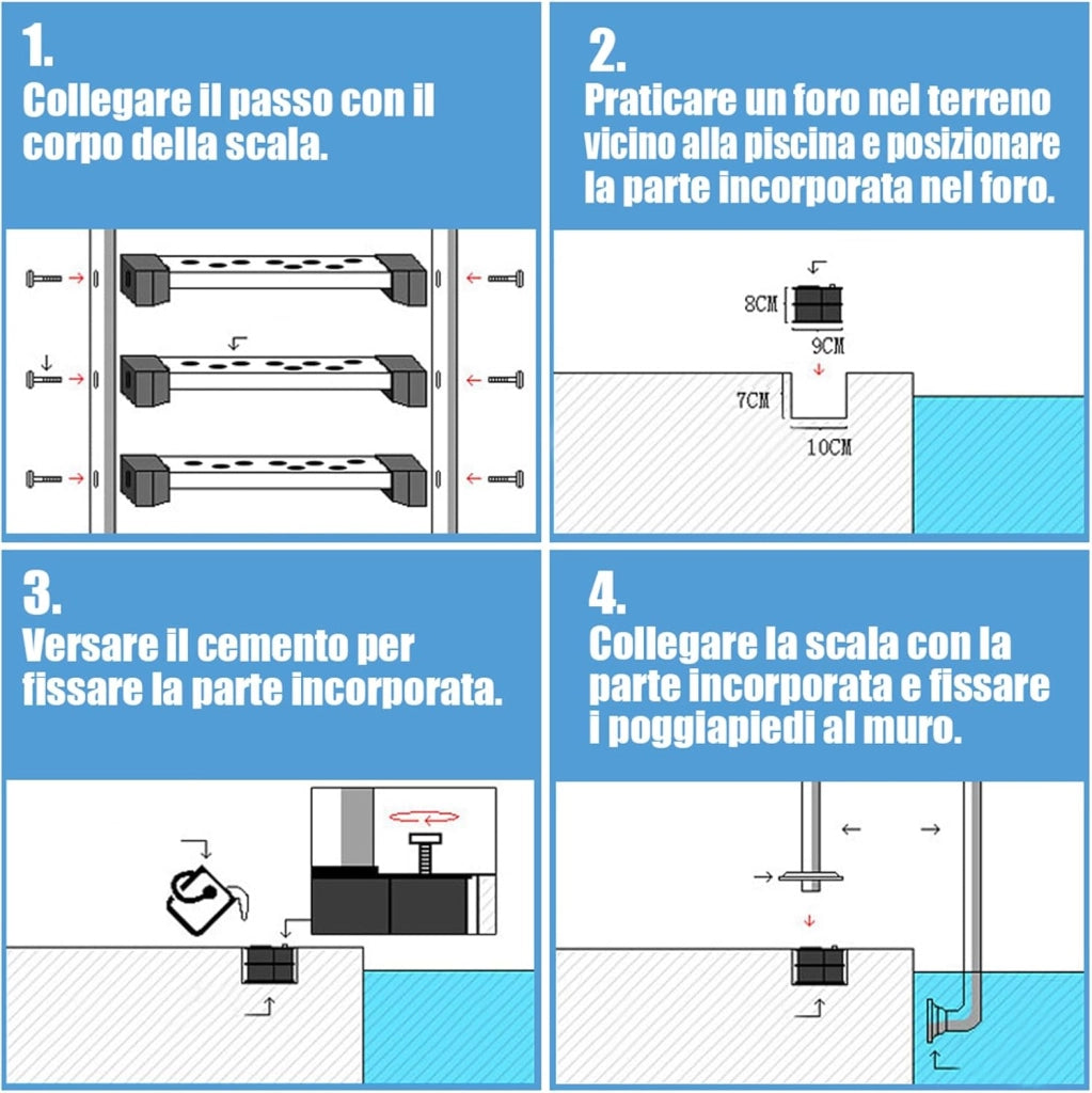 Scaletta di 3 Gradini per Piscina, Scaletta Piscina in Acciaio Inox, con Pedane Antiscivolo, 55 x 25 x 132,5 cm, Capacità di Carico 150 kg