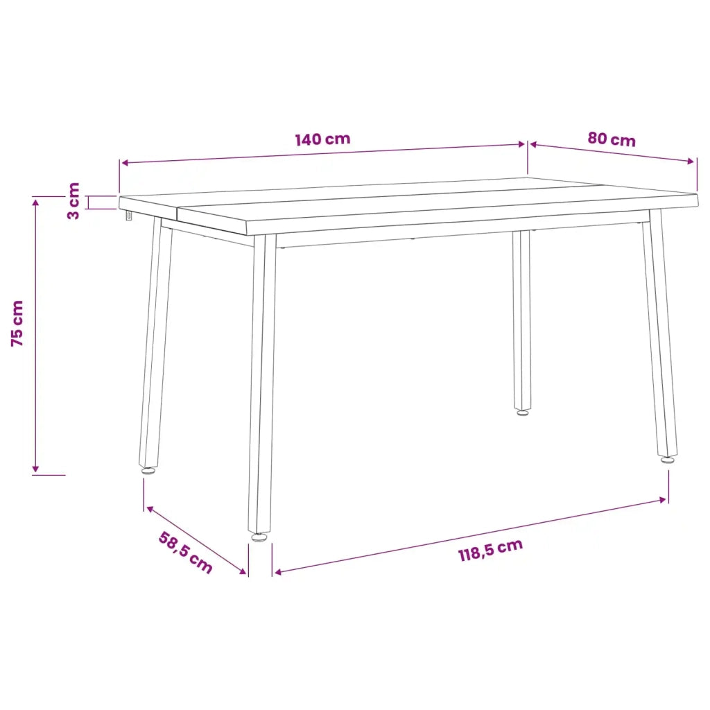 140 x 80 x 75 cm Legno di Acacia Massello Naturale e Nero 937525