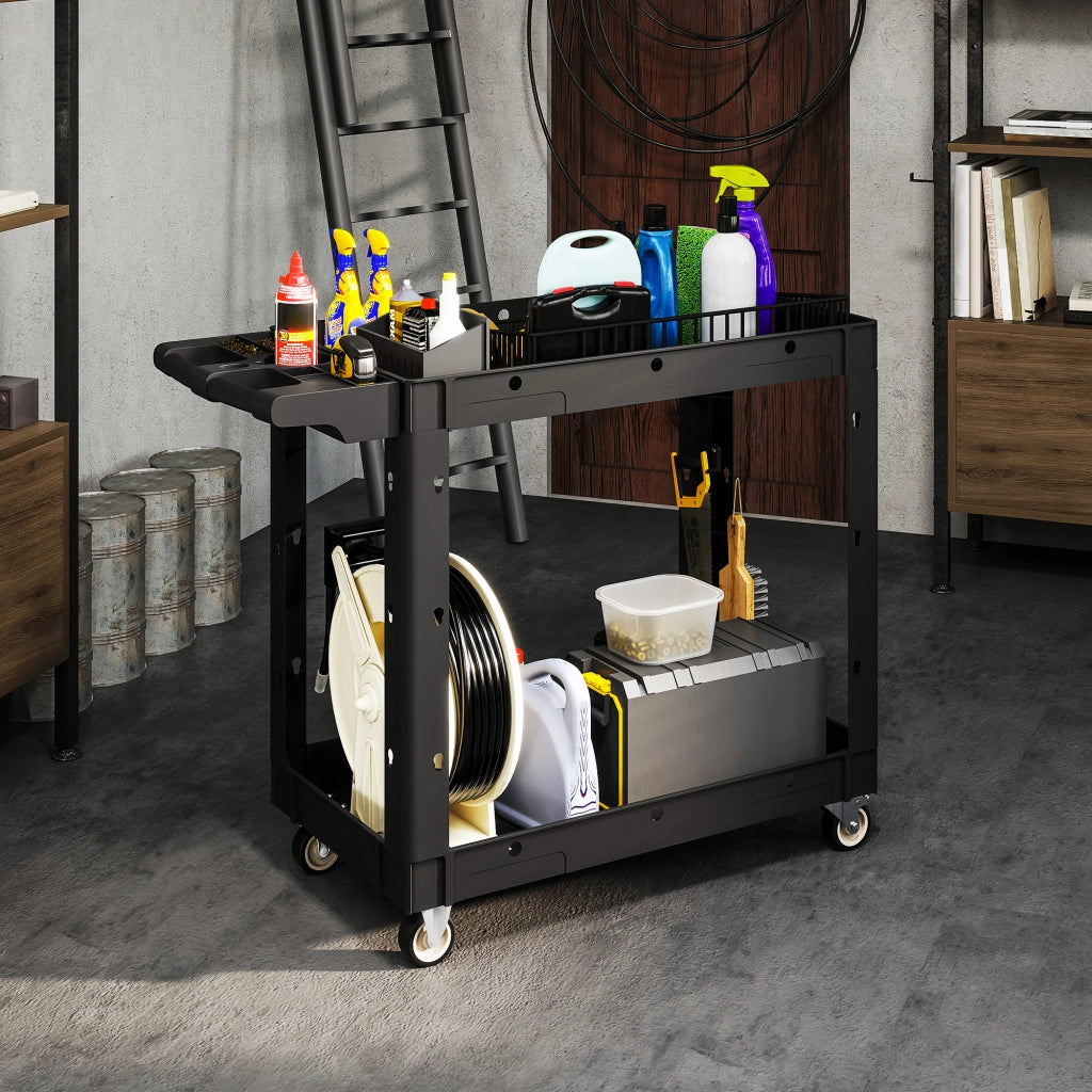 Carrello per attrezzi ¨C zephmum ¨C 2 ripiani, maniglie, ruote, plastica, nero