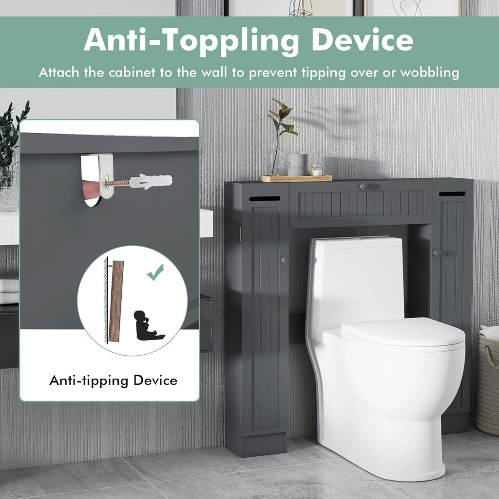 Mobile per Lavatrice, Mobile sopra Toilette, Mobiletto Bagno sopra Toilette, Armadietto da Incasso, in Legno, con Anta, Bagno Salvaspazio, con Porta Carta Igienica (Grigio)
