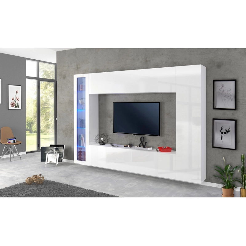Parete soggiorno Maruska 1 vetrina– 260x180x30 – Bianco Lucido
