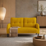 Divano a 2 posti in velluto a coste giallo 120 x 75 x 79 cm con tasca laterale e struttura in metallo