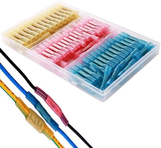 Connettori acqua-tetra per cavi | Set di connettori a crimp e cappi di connessione (rosso 60 pezzi blu 40 pezzi giallo 30 pezzi)
