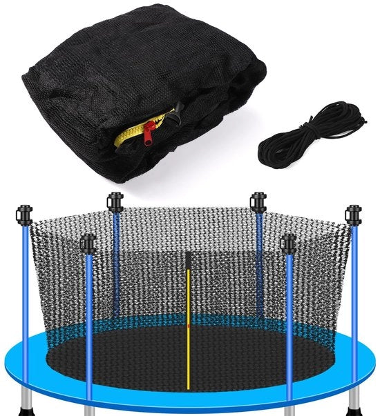 Rete di Sicurezza per Trampolino da 4,27m - Rete con Cintura Regolabile - Chiusura a Doppia Cerniera - Corda da 13m - Materiale PE - Nero - Rete per Trampolino