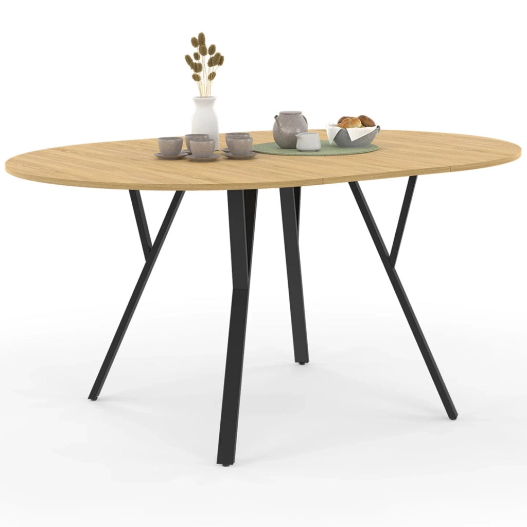 IDMarket - YSEULT tavolo da pranzo rotondo allungabile 4-8 persone legno e nero design industriale 110-150 cm