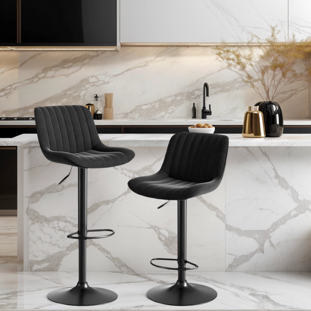 Sgabello da bar girevole in velluto con altezza regolabile, schienale ergonomico e rotazione a 360° per cucina, nero
