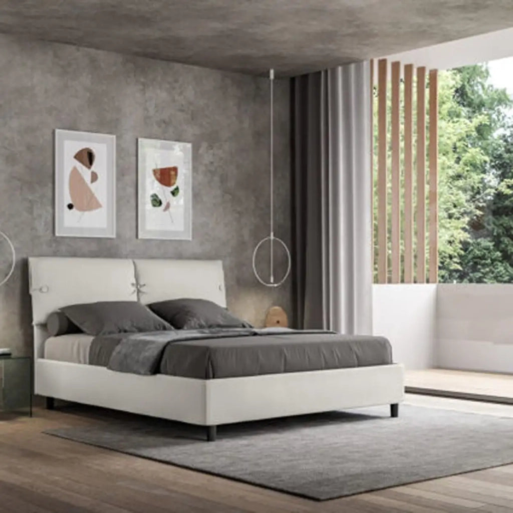 Letto matrimoniale con rete imbottito 160x210 similpelle bianco Sleeper