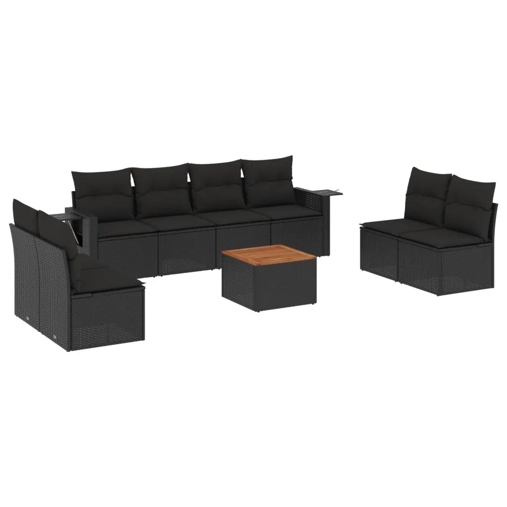 Set Divani da Giardino 9 pz con Cuscini Nero in Polyrattancod mxl 90501
