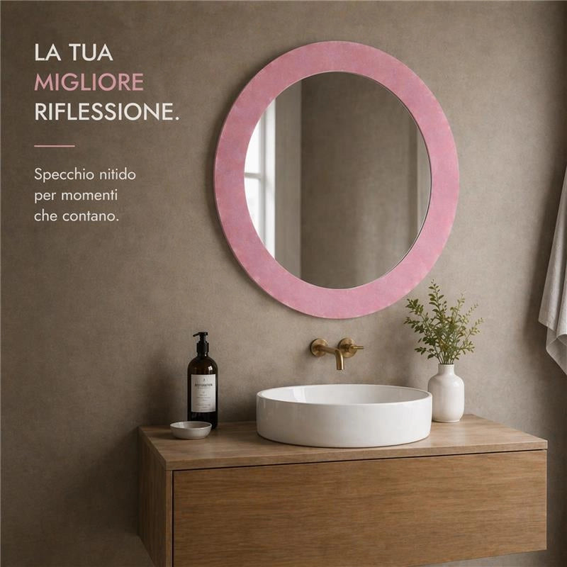 SPECCHIO ROTONDO IN VELLUTO CON GANCI PER APPENDERE DIMENSIONI 80X4.5CM - LINEA: GLOBO COLORE ROSA