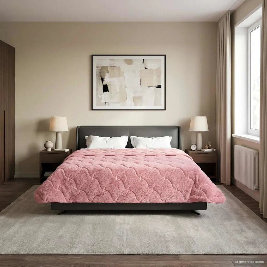Duvet Invernale Rosa 200 x 200 cm Microfibra e Fleece Teddy