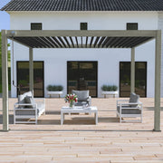 Pergola bioclimatica autoportante OMBREA - 3x4m - Effetto legno con lamelle grigie