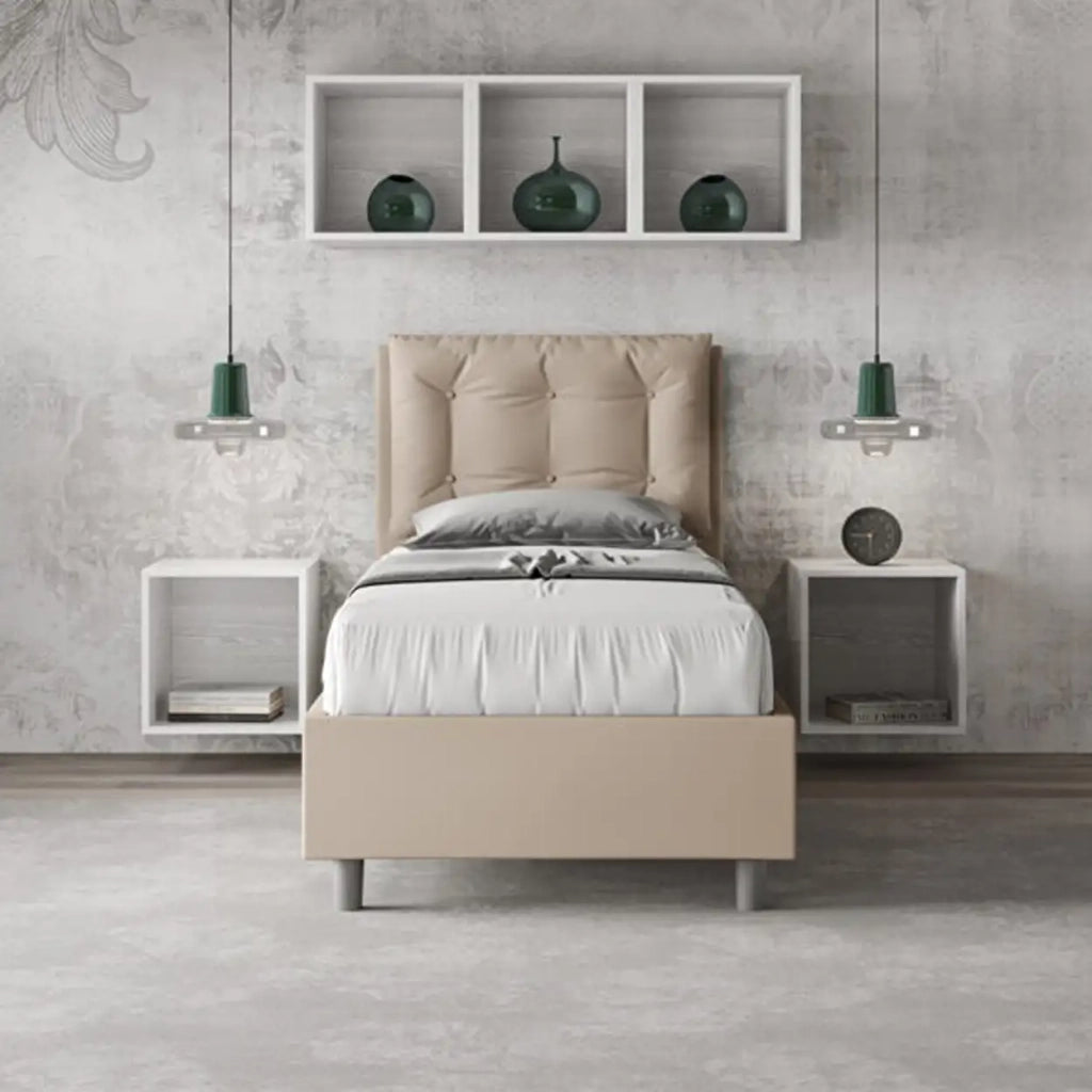Letto singolo senza rete imbottito 80x210 similpelle bianco Annalisa